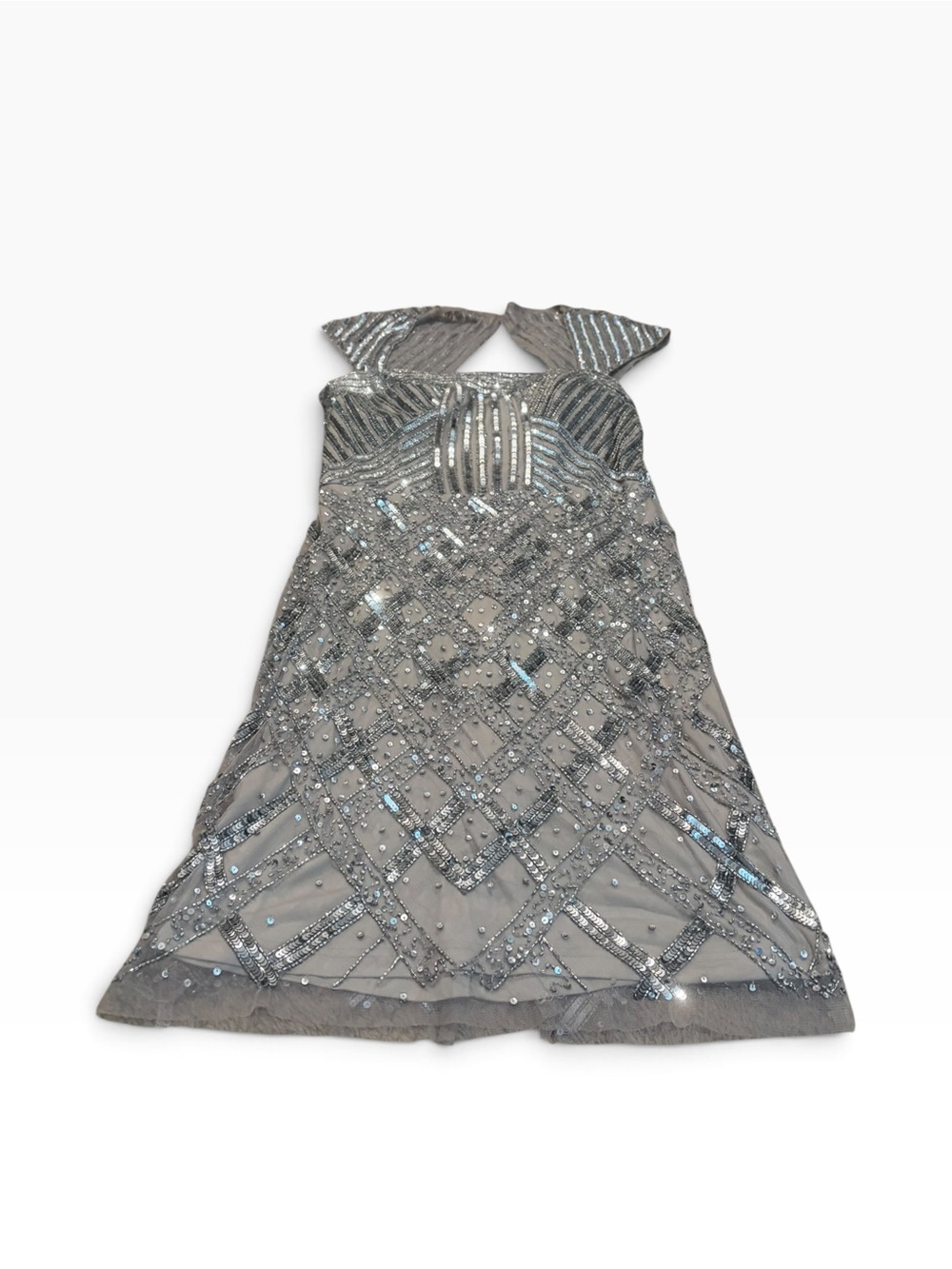 ADRIANNA PAPELL beaded silver dress
